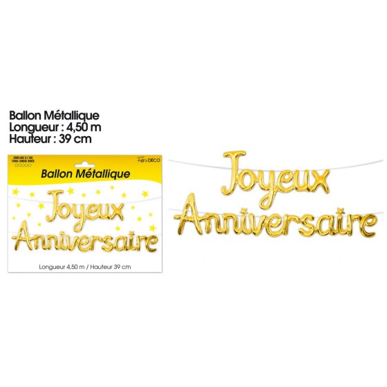 BALLON METALLIQUE JOYEUX ANNIVERSAIRE OR