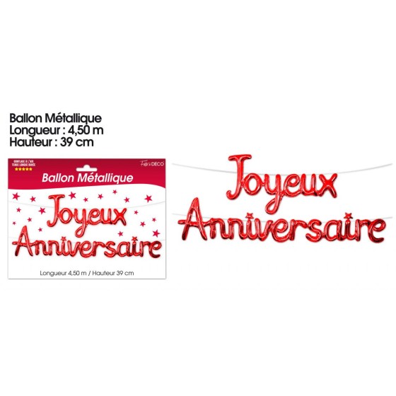 BALLON METALLIQUE JOYEUX ANNIVERSAIRE ROUGE