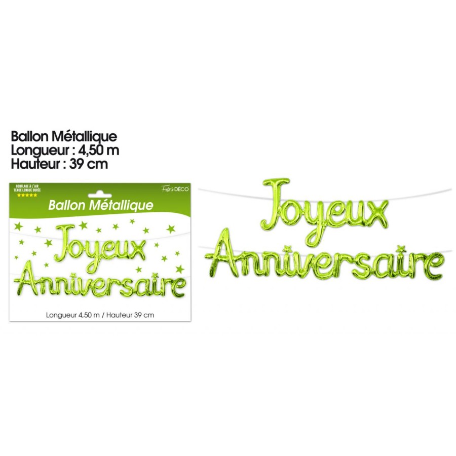 BALLON METALLIQUE JOYEUX ANNIVERSAIRE VERT