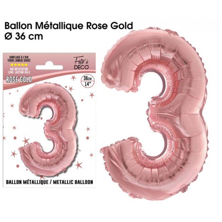 BALLON METALLIQUE ROSE GOLD CHIFFRE 3