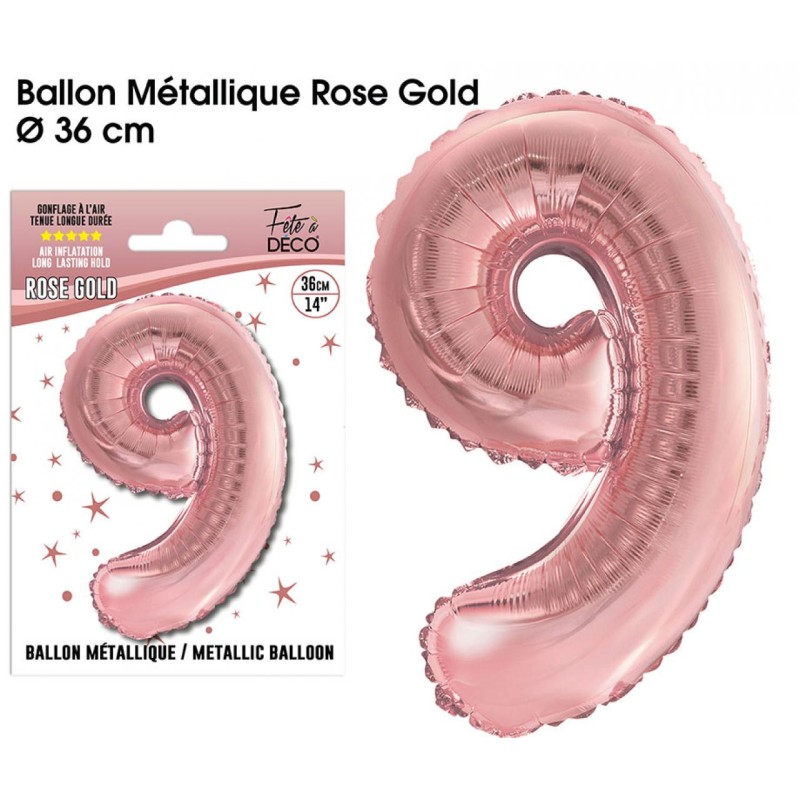 BALLON METALLIQUE ROSE GOLD CHIFFRE 9