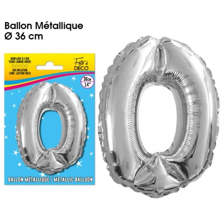 BALLON METALLIQUE ARGENT CHIFFRE 0