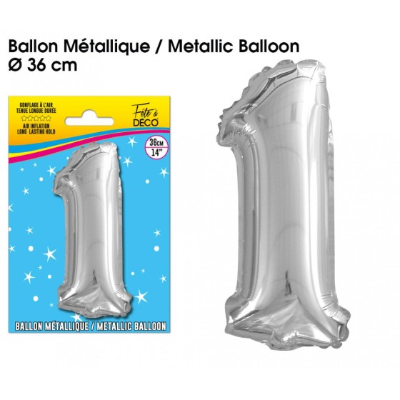 BALLON METALLIQUE ARGENT CHIFFRE 1