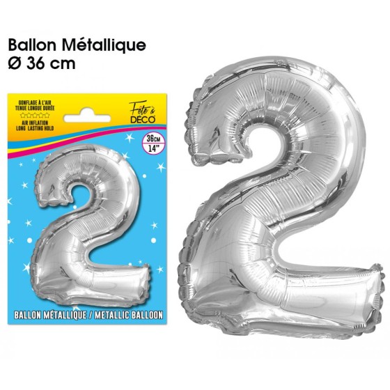 BALLON METALLIQUE ARGENT CHIFFRE 2