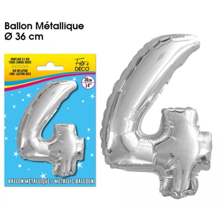 BALLON METALLIQUE ARGENT CHIFFRE 4