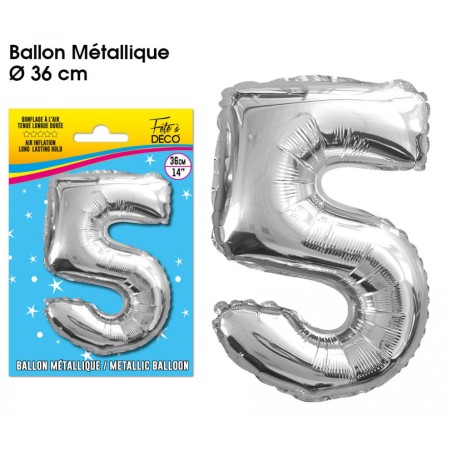 BALLON METALLIQUE ARGENT CHIFFRE 5