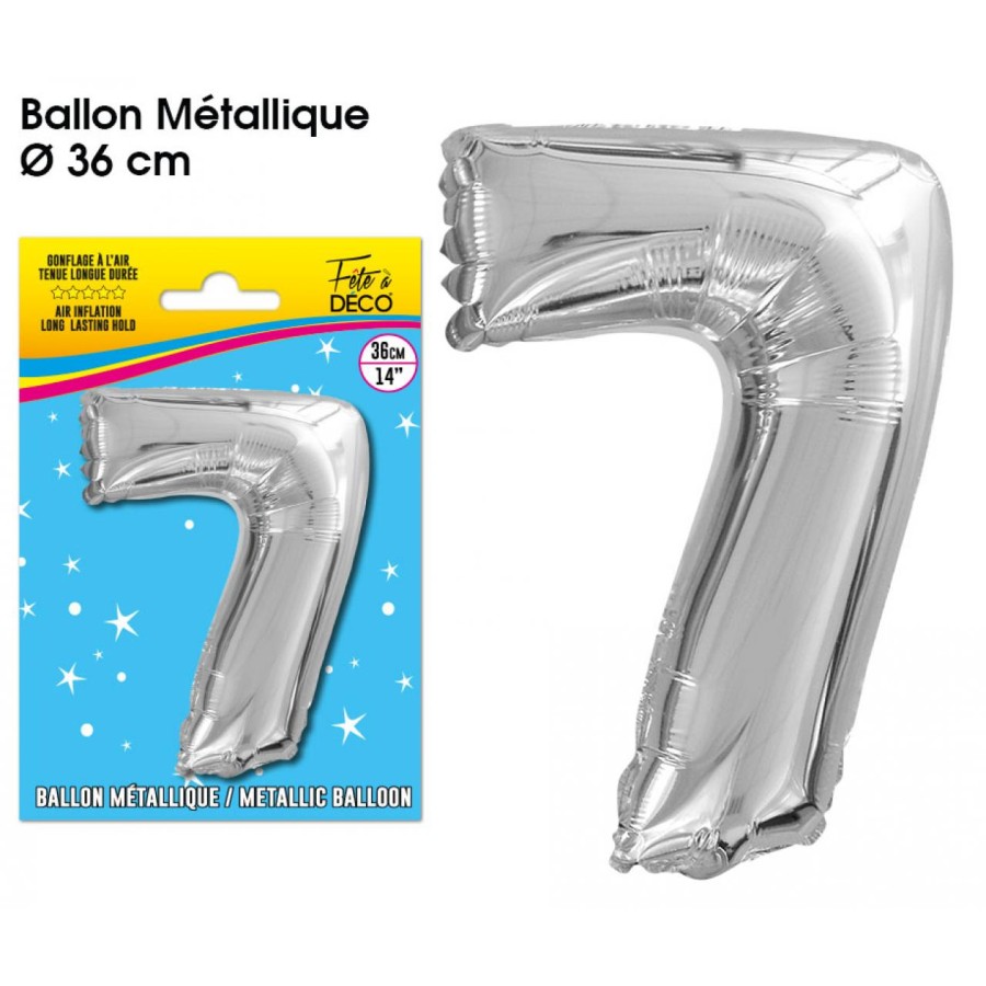 BALLON METALLIQUE ARGENT CHIFFRE 7