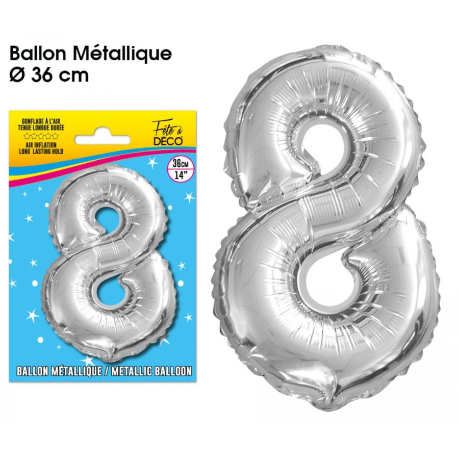 BALLON METALLIQUE ARGENT CHIFFRE 8