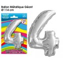 BALLON GEANT METALLIQUE ARGENT CHIFFRE 4