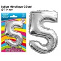 BALLON GEANT METALLIQUE ARGENT CHIFFRE 5