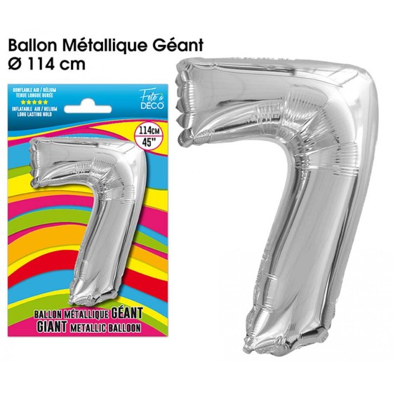 BALLON GEANT METALLIQUE ARGENT CHIFFRE 7