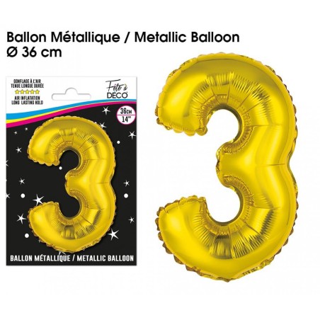 BALLON METALLIQUE OR CHIFFRE 3