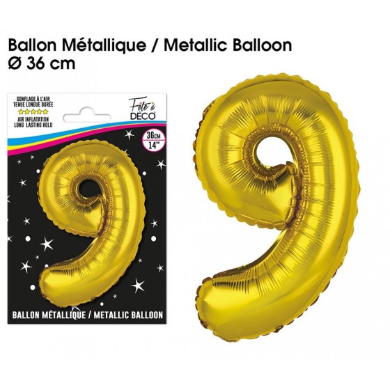 BALLON METALLIQUE OR CHIFFRE 9