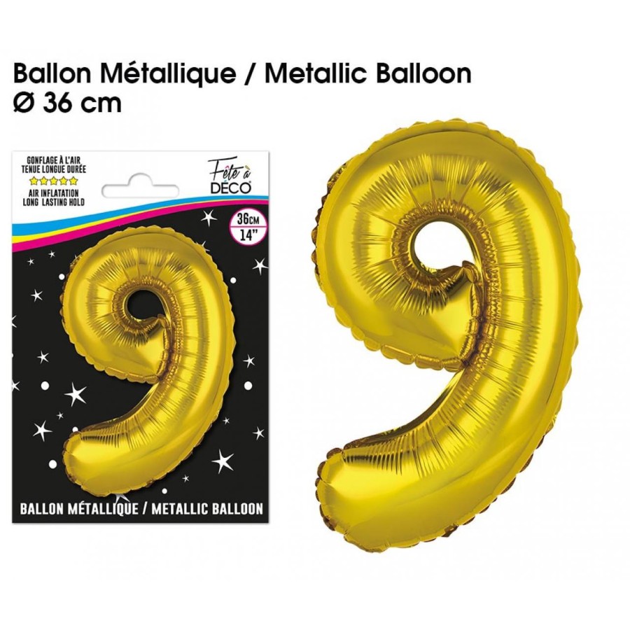 BALLON METALLIQUE OR CHIFFRE 9