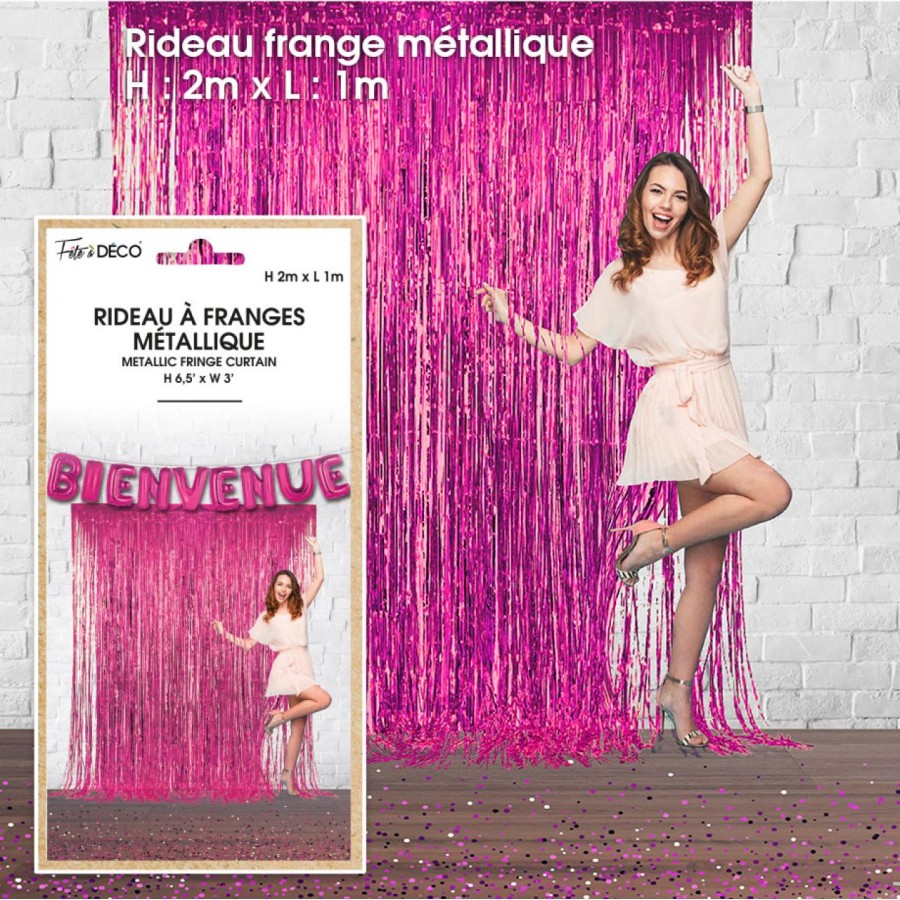 RIDEAU FRANGES METALLIQUE FUCHSIA