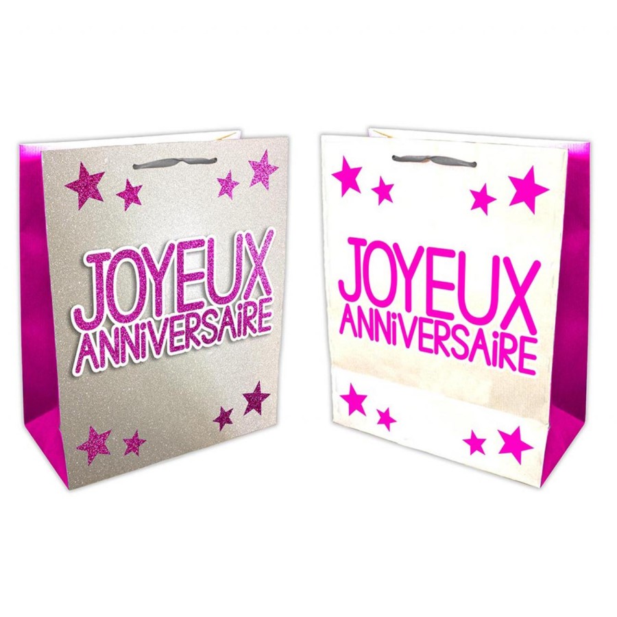 SAC CADEAUX JOYEUX ANNIVERSAIRE PAILLETTE FUCHSIA