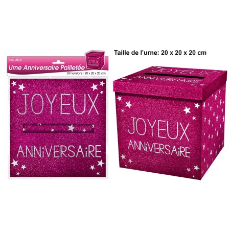 URNE FUCHSIA ANNIVERSAIRE PAILLETTEE