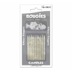 10 BOUGIES SUPPORTS PAILLETEES BLANC