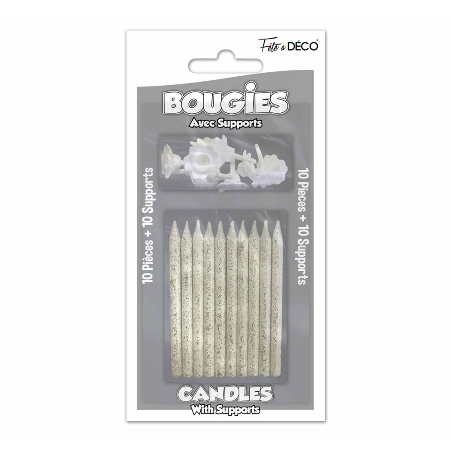 10 BOUGIES SUPPORTS PAILLETEES BLANC 10 BOUGIES SUPPORTS PAILLETEES BLANC