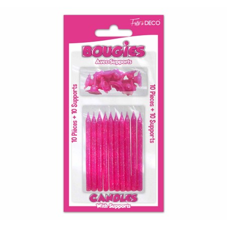 10 BOUGIES SUPPORTS PAILLETEES FUCHSIA