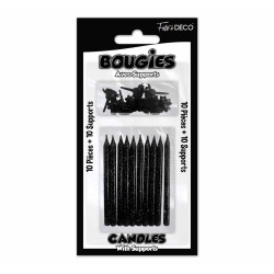 10 BOUGIES SUPPORTS PAILLETEES NOIR