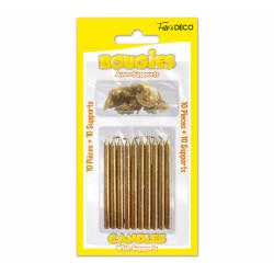 10 BOUGIES SUPPORTS PAILLETEES OR