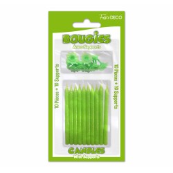 10 BOUGIES SUPPORTS PAILLETEES VERT