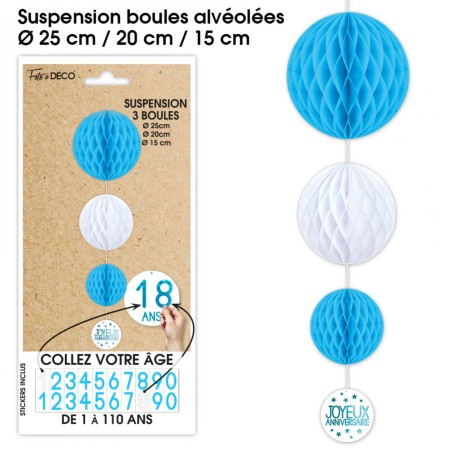 SUSPENSION 3 BOULES TOUS AGE BLEUE