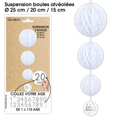 SUSPENSION 3 BOULES TOUS AGE BLANCHE