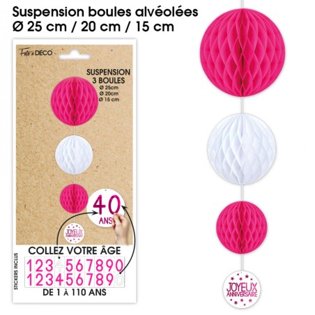 SUSPENSION 3 BOULES TOUS AGE FUCHSIA