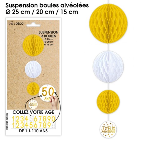 SUSPENSION 3 BOULES TOUS AGE JAUNE