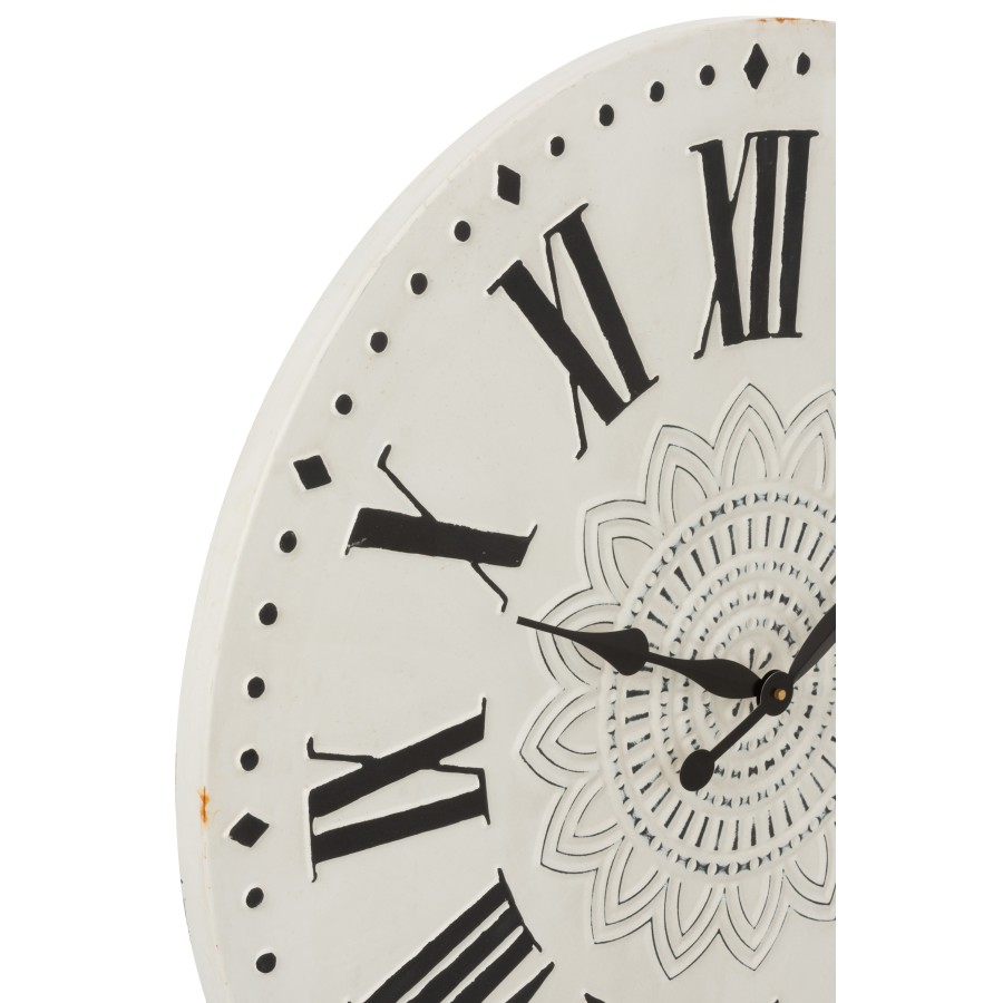 Horloge Chiffres Romains Rond Metal Blanc/Noir