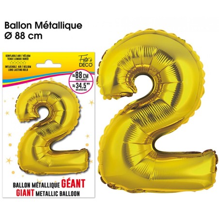 BALLON GEANT METALLIQUE OR CHIFFRE 2