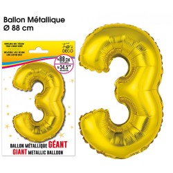 BALLON GEANT METALLIQUE OR CHIFFRE 3