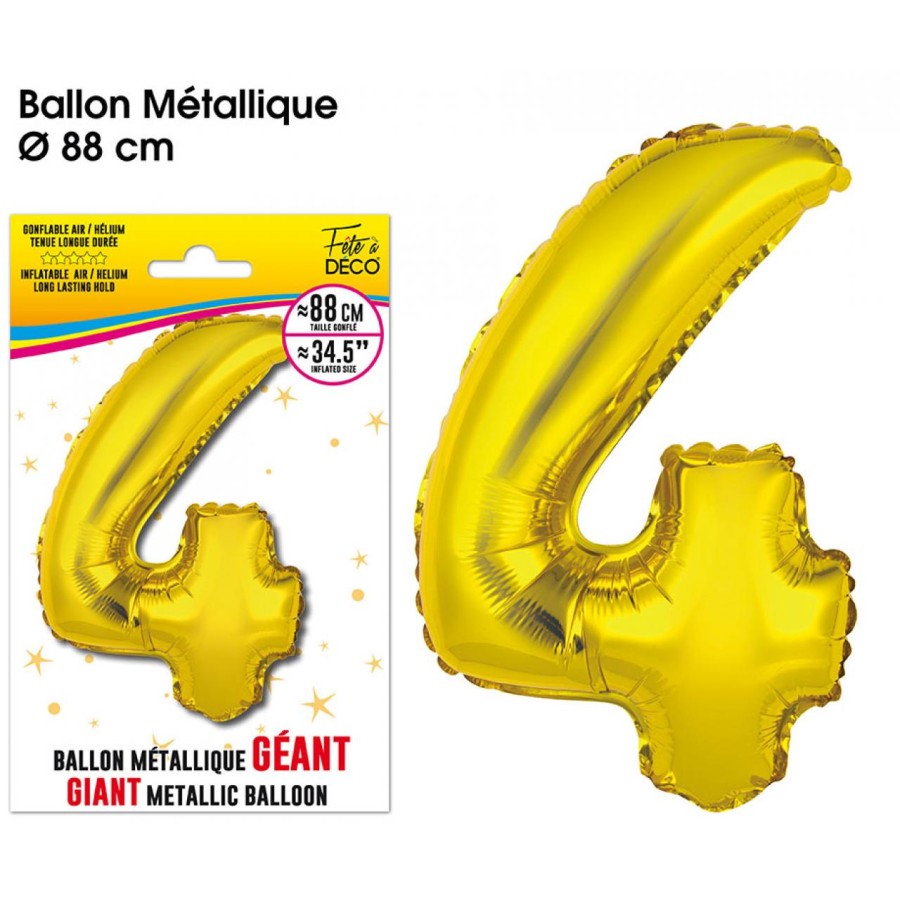 BALLON GEANT METALLIQUE OR CHIFFRE 4