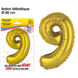 BALLON GEANT METALLIQUE OR CHIFFRE 9