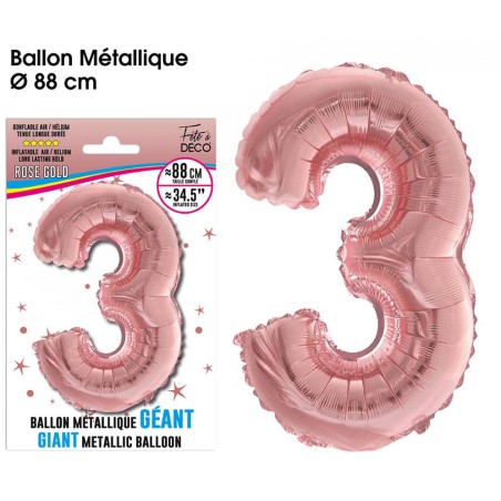 BALLON GEANT METALLIQUE ROSE GOLD CHIFFRE 3