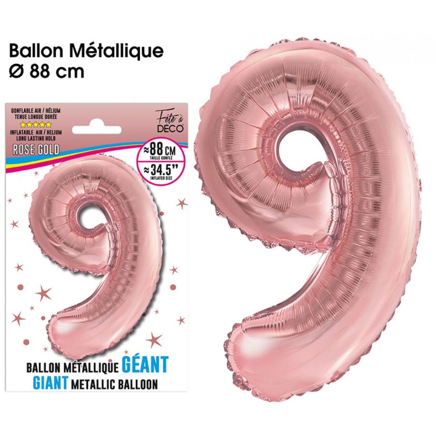 BALLON GEANT METALLIQUE ROSE GOLD CHIFFRE 9