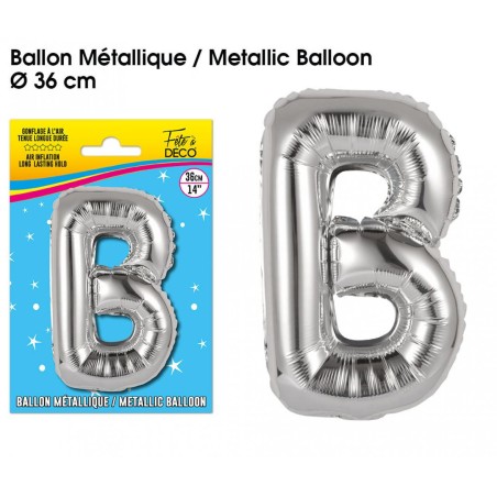 BALLON METALLIQUE ARGENT LETTRE B