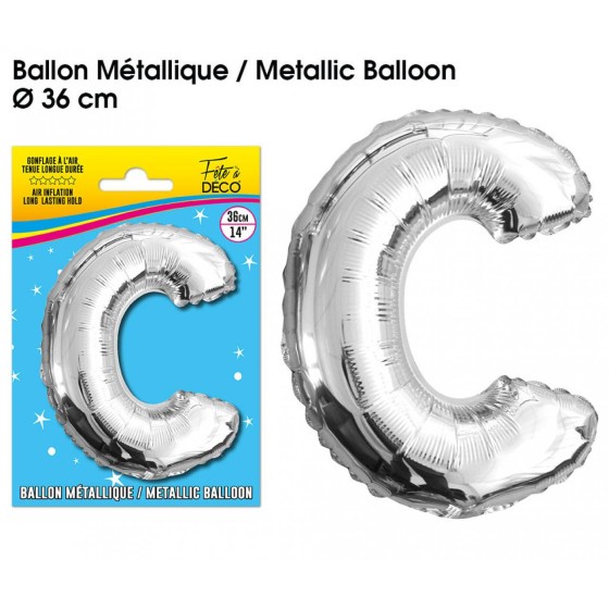 BALLON METALLIQUE ARGENT LETTRE C