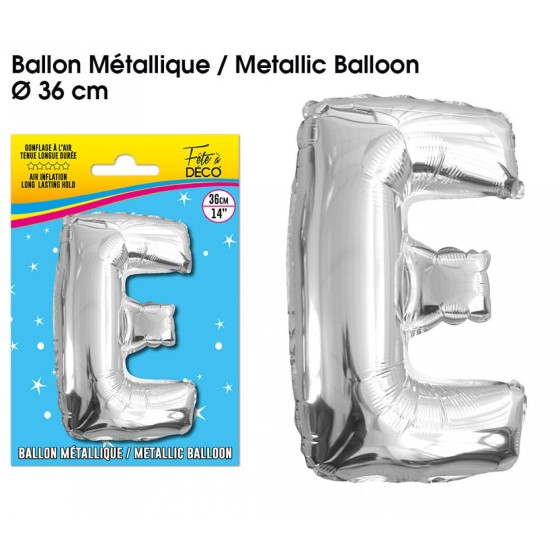 BALLON METALLIQUE ARGENT LETTRE E