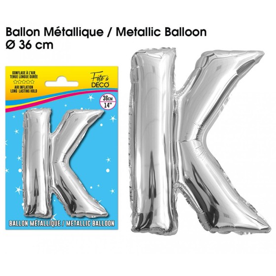 BALLON METALLIQUE ARGENT LETTRE K