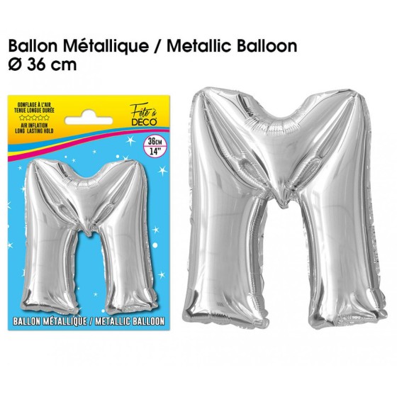 BALLON METALLIQUE ARGENT LETTRE M