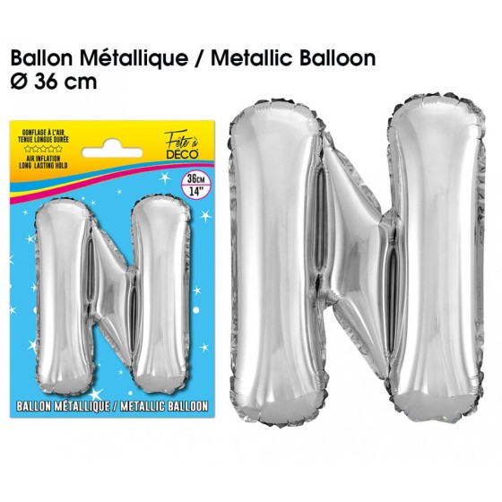 BALLON METALLIQUE ARGENT LETTRE N