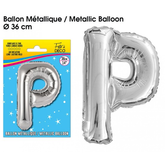 BALLON METALLIQUE ARGENT LETTRE P