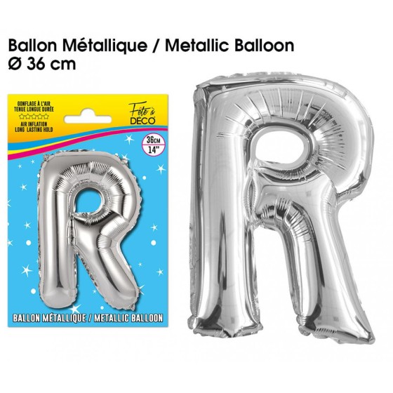 BALLON METALLIQUE ARGENT LETTRE R