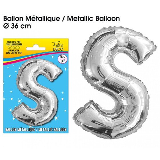 BALLON METALLIQUE ARGENT LETTRE S