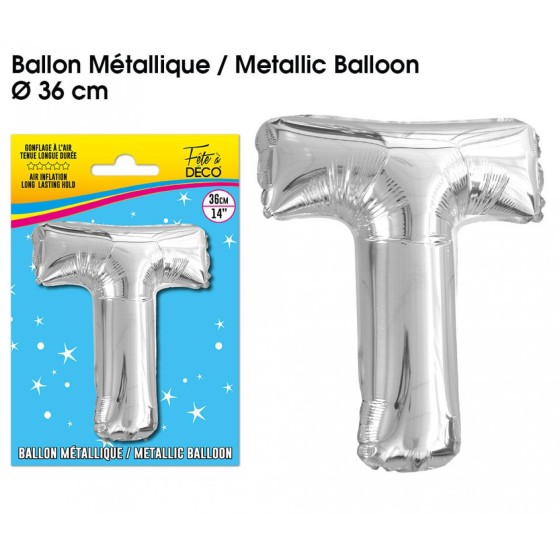 BALLON METALLIQUE ARGENT LETTRE T