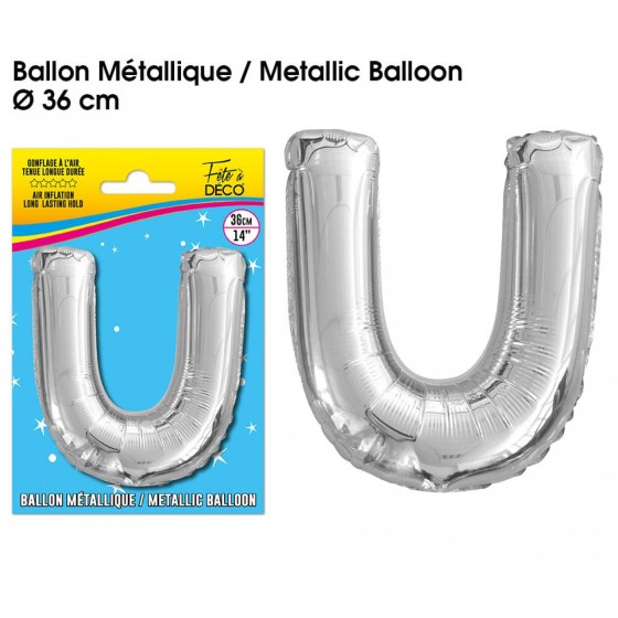 BALLON METALLIQUE ARGENT LETTRE U