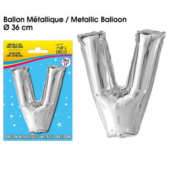 BALLON METALLIQUE ARGENT LETTRE V